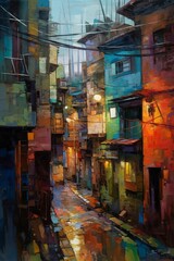 Naklejka premium AI generated illustration of a vibrant oil painting of a colorful city