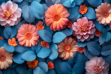 Background of flowers in pastel colors, soft flowers seamless with botanical elements, collage