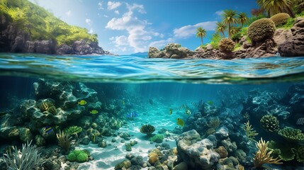 Fototapeta na wymiar AI generated illustration of an idyllic underwater scene featuring vibrant coral