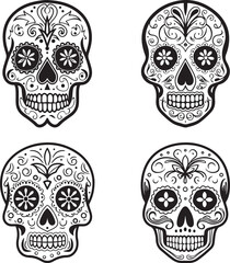 hand drawn mexican skull set illustration