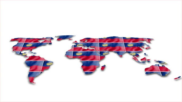 Liechtenstein flag wave 3d earth map animation white background