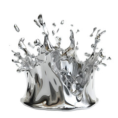Liquid silver chromed splash close up isolated on transparent background
