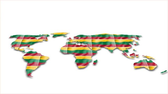 Lithuania flag wave 3d earth map animation white background