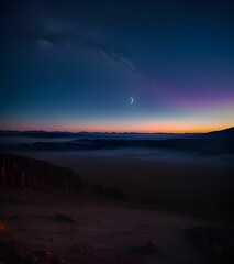 AI generated illustration of a night sky with the moon above silhouetting the sand dunes below