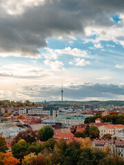Panorama of Vilnius overlooking the TV tower in autumn