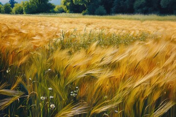 Rural landscape art with fields and grass.