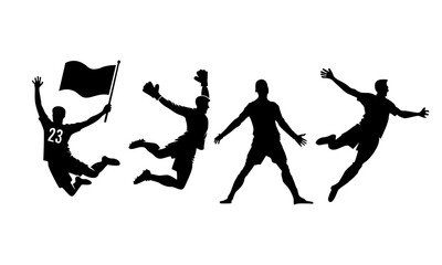 Fototapeta na wymiar Football celebration silhoettes set , black and white football celebration icons set , silhouettes set Victory in Motion