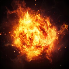 Burning Fire Explosion on Black Background. Hot Yellow Flames, Spark and Burn in an Explosive Light