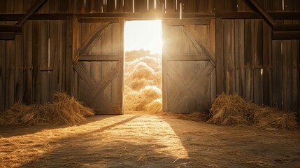 farm open barn door - obrazy, fototapety, plakaty