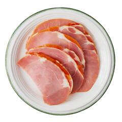 Slices of ham on the white plate