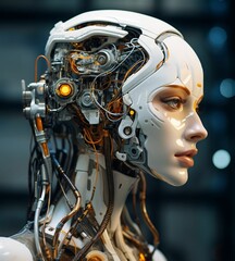 AI generated illustration of A female humanoid with a futuristic look