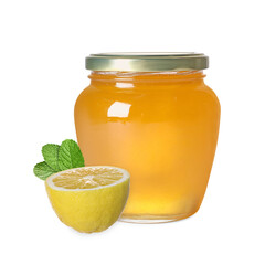 Honey in glass jar isolated on white