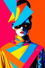 AI generated illustration of an abstract human silhouette composed of vibrant geometric shapes