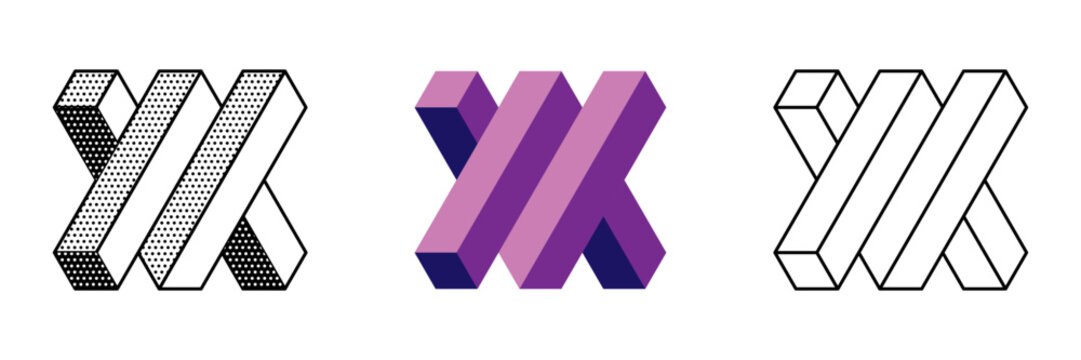 Abstract shape designs. Optical illusion isolated on white background. Designing elements. Vector illustration.