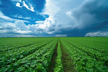 Fototapeta na wymiar Rain clouds over soy plantation.