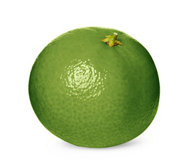 Green tangerine isolated on white. Citrus fruit