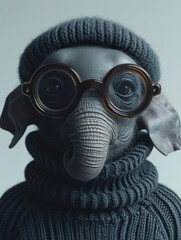 Elephant Wearing Glasses and Sweater