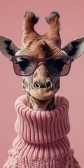 Giraffe Wearing Glasses and Pink Sweater