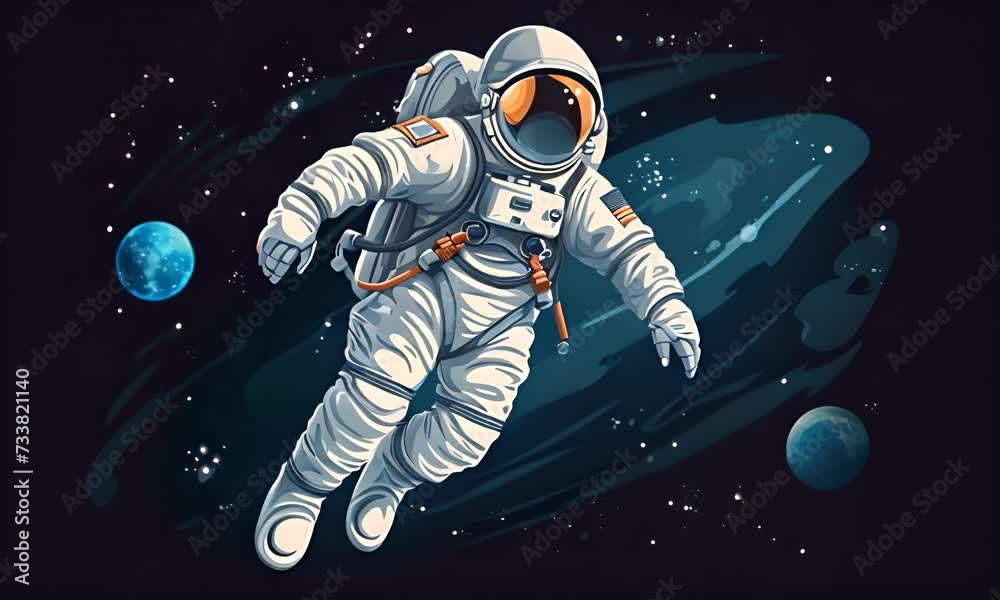Canvas Prints astronaut in a space suit is flying in space next to planets and stars