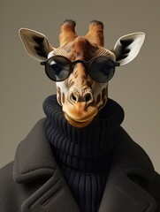 Giraffe Wearing Sunglasses and Coat