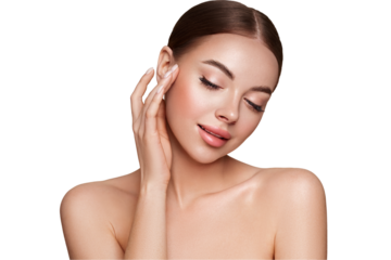 Portrait beautiful young woman with clean fresh skin. Model with healthy skin, close up portrait. Cosmetology, beauty and spa