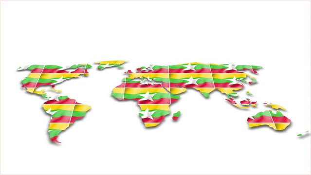 Myanmar flag wave 3d earth map animation white background