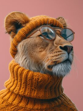 Lion Wearing Glasses and Sweater