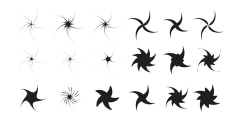 Minimalist silhouette y2k stars icon in black colour, twinkle star shape symbols. Modern geometric elements, shining star icons, abstract sparkle black silhouettes symbol vector set in eps10.