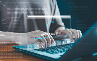 Software update or operating system upgrade, Updating progress bar on computer screen. Installing...