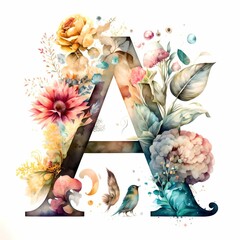 AI-generated illustration of an artistic watercolor painting design with the letter A.