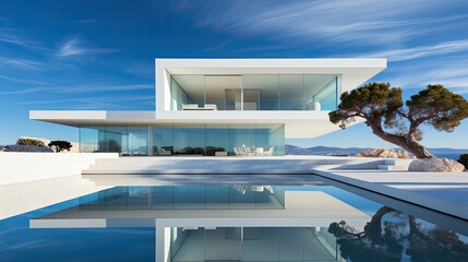 Modern white themed residential architectural design, AI-generate