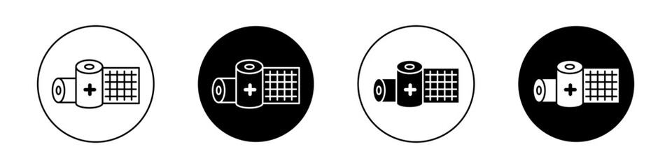 Sterile Gauze Icon Set. Gauze roll bandage texture vector symbol in a black filled and outlined style. Healing Support Sign. - obrazy, fototapety, plakaty