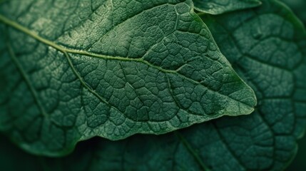 Fototapeta premium Lush green leaves of a plant with a detailed veining texture in nature