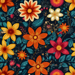 seamless pattern with flowers illustration  design  decoration  flowers  nature  ,Ai generated 