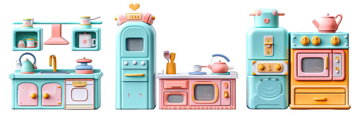 Full kitchen set in a colorful and playful cartoon style.