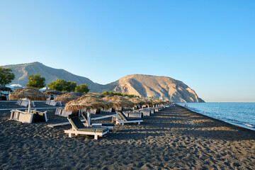 Perivolos beach is a characteristic beach of black sand and small dark pebbles, located in the...