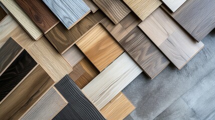 An array of parquet vinyl tile flooring on an oak lumber setting and space, Generative AI.