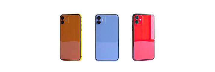 Three smartphones with colorful gradient back covers on a black background.