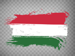 Flag of  Hungary brush stroke background.  Waving Flag of Hungary on transparent backrgound for your web site design, app, UI.  Stock vector. EPS10.