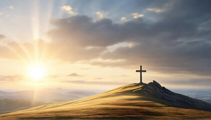 Silhouette of crucifix on hill