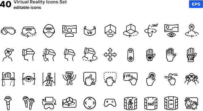 Set of 40 icon virtual reality (VR, AR)