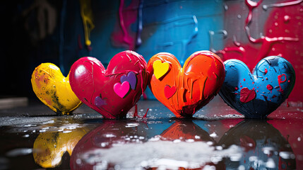four different types of valentine heart candies in bright colored paint