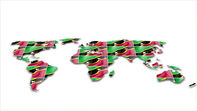 Saint Kitts and Nevis flag wave 3d earth map animation white background