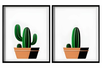 AI generated illustration of two art prints of cacti in identical planters displayed side by side