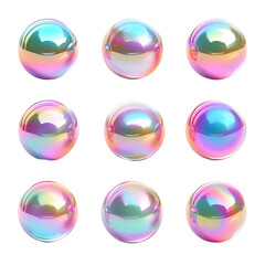 3d render Collection of levitating iridescent orbs abstract shape, isolated on a transparent background