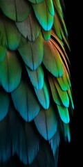 Obraz premium AI generated illustration of a close-up of a brilliantly colored parrot wing