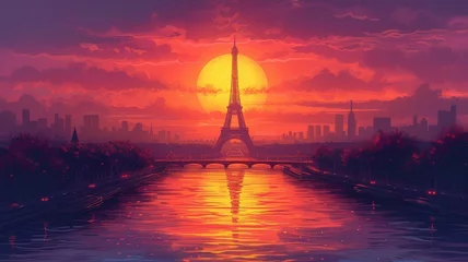 Gordijnen Illustration of Eiffel Tower in Paris © senadesign