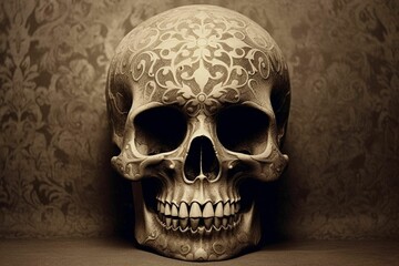 Vintage decorated skull - AI digital art