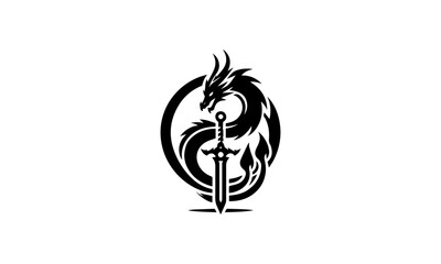 E-Sports Mascot Icon, Mascot Dragon Sword Icon, Dragon with Sword Silhouette Mascot Icon