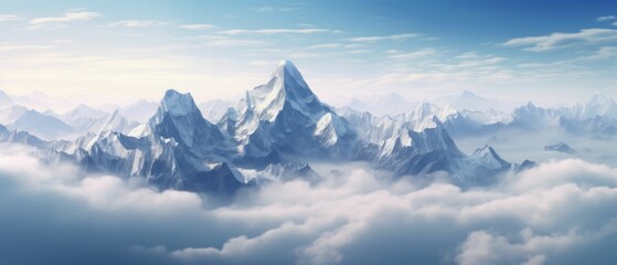 Fototapeta na wymiar AI-generated illustration of a tranquil mountain landscape covered in misty clouds